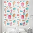 thumbnail image 1 of Watercolor Tapestry, Hand Painted Style Floating Hot Air Balloons Clouds Print, Fabric Wall Hanging Decor for Bedroom Living Room Dorm, 5 Sizes, Blue Pink Coral, by Ambesonne, 1 of 1