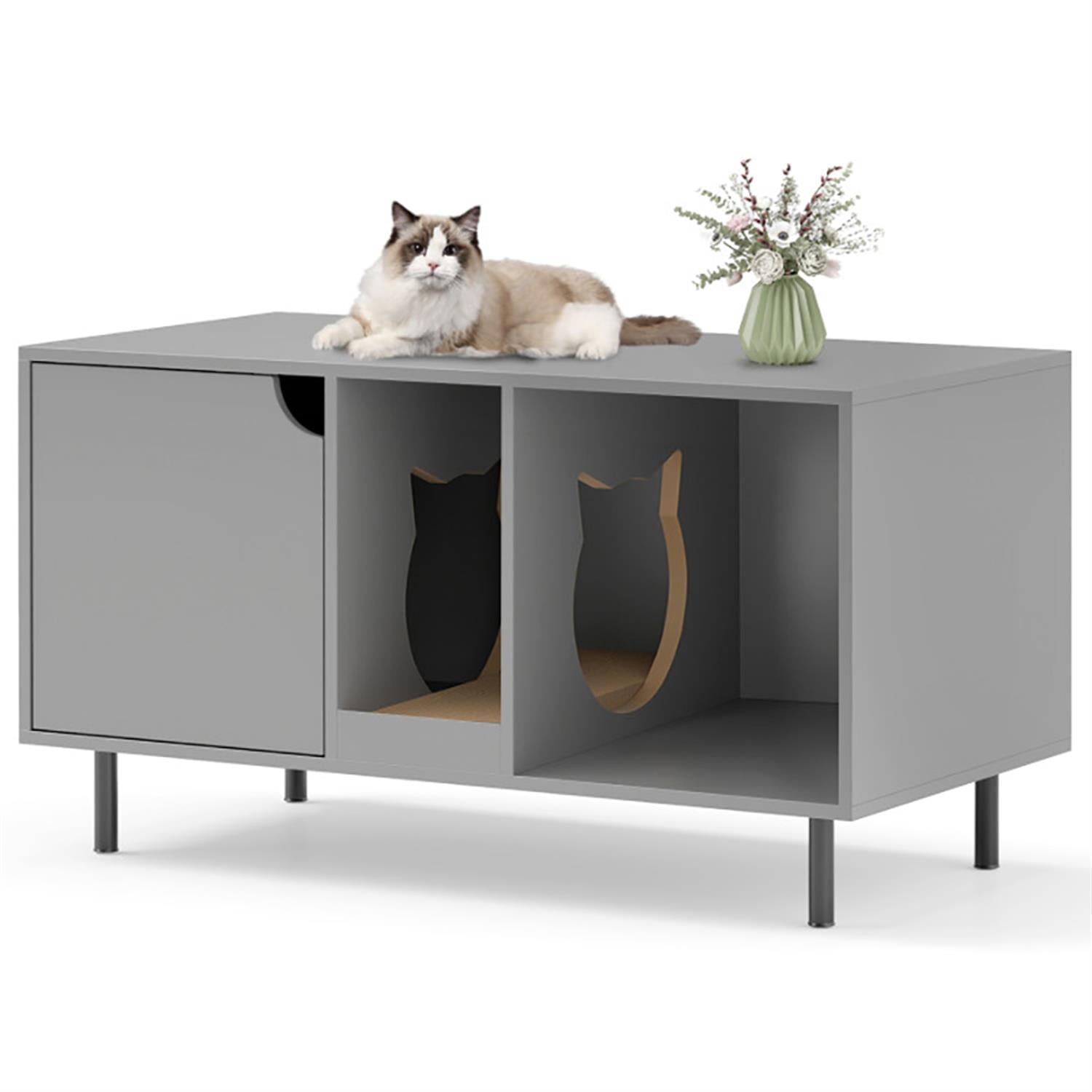 Kadyn 40" Cat Litter Box Enclosure Furniture with Scratching Board, Hidden Litter Box for Cats, Cat House Furniture for Side Table or Nightstand, Gray