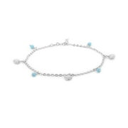 Vanbelle Sterling Silver Jewelry Hanging Shell & Natural Beads Anklet with Rhodium Plating for Women and Girls.