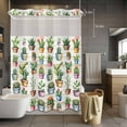 thumbnail image 5 of Cactus Plant No Hooks Shower Curtain with Snap-in Liner Green Cactus Botanical Tropical Plant Wood Striped Shower Curtains for Bathroom, Waterproof, Easy Install, Washable 72"x96", 5 of 9
