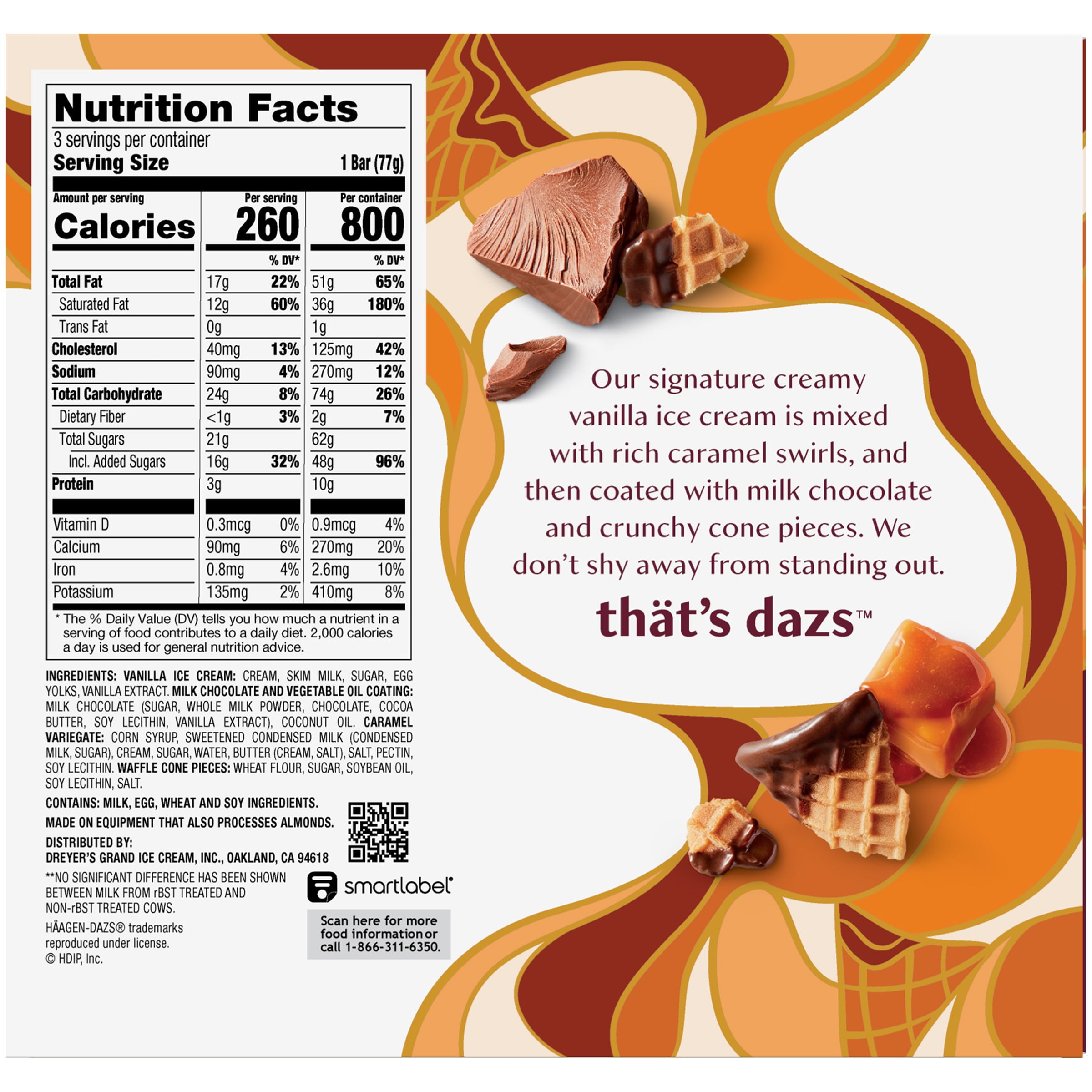 HAAGEN-DAZS Caramel Cone Ice Cream Bars 3 ct Box