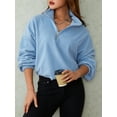 thumbnail image 2 of xiaxaixu Women's Spring Autumn Loose Sweatshirt Solid Color Long Sleeve Half Zip Up Pullover, 2 of 9