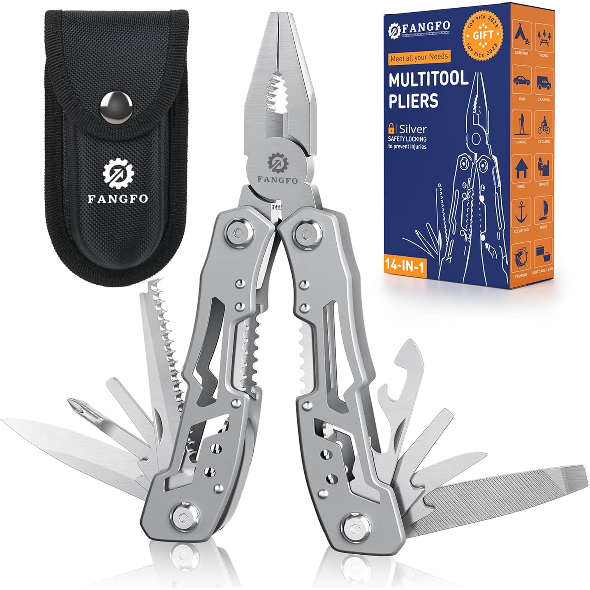 14-In-1 Multitool Pliers,Premium Portable Multi Tool ,with Safety Locking Professional Stainless Steel Multitool Pliers Pocket Knife Apply to Survival Camping