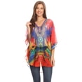thumbnail image 5 of Sakkas Sloane Women's Printed V Neck Loose Fit Casual Circle Top Blouse with Ties - FM92-Multi - One Size Regular, 5 of 5