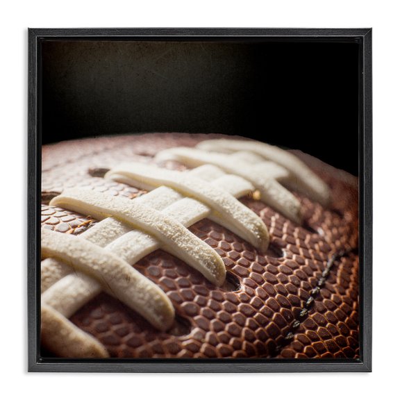 Stupell Industries Eclectic Football Closeup On Black Black Floating Frame Canvas Art, 18 x 18, by Kim Allen