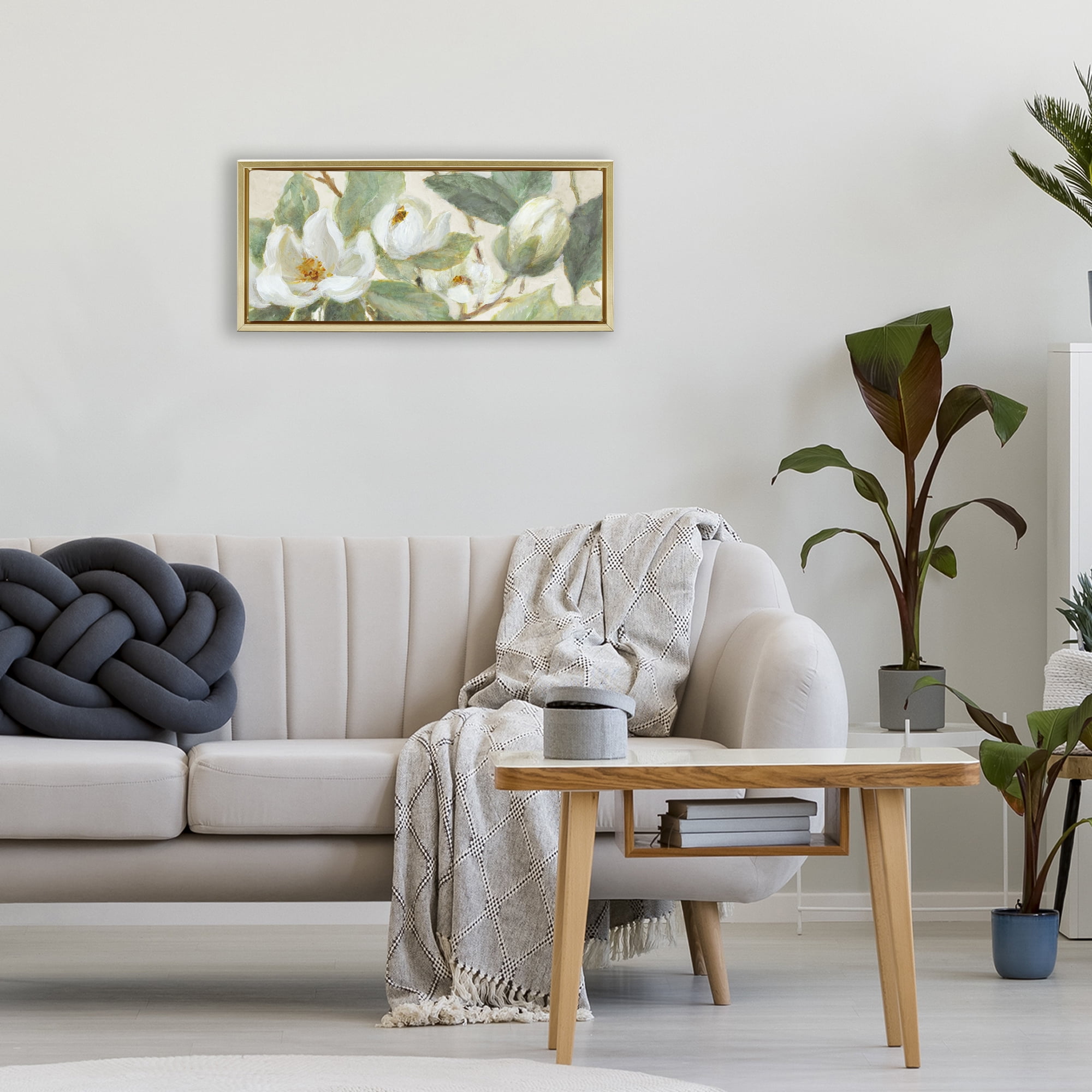 Stupell Industries Delicate Magnolia Dreaming Gold Framed Floater Canvas Wall Art, design by Lanie Loreth