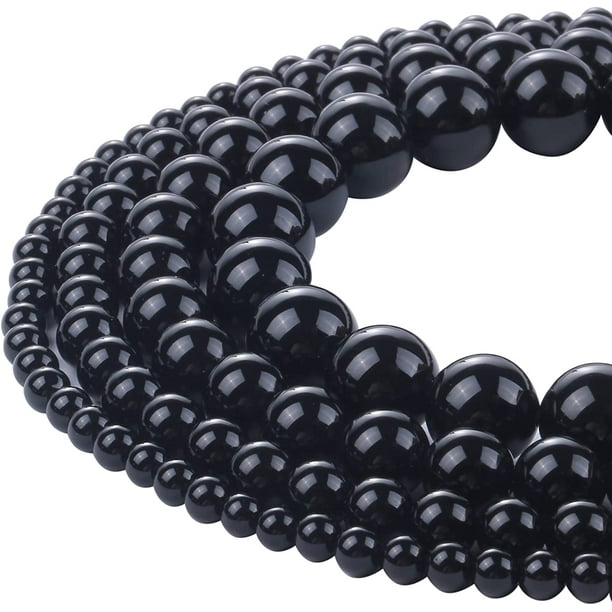 Natural Black Onyx Gemstone Round Spacer Loose Beads for Bracelets