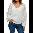 thumbnail image 3 of Suéter de Cuello en V para Mujer, Cárdigan Informal de Punto Acanalado, Holgado, con Mangas Abotonadas y Tejido de Punto Suave. XL, 3 of 10