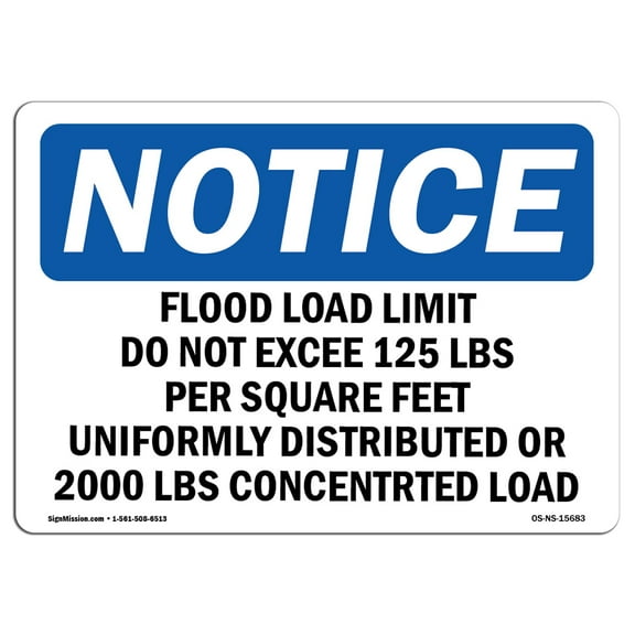 OSHA Notice Sign - NOTICE Floor Load Limit Do Not Exceed 125 | Plastic Sign | Protect Your Business, Work Site, Warehouse & Shop Area |  Made in the USA