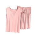 thumbnail image 2 of ylioge Womens 2 Piece Short Pajama Sets with Pockets Casual Lightweight Cap Sleeve Tops Wide Leg Shorts Soft-Modal Loungewear Homewear Pajamas Outfits, 2 of 7