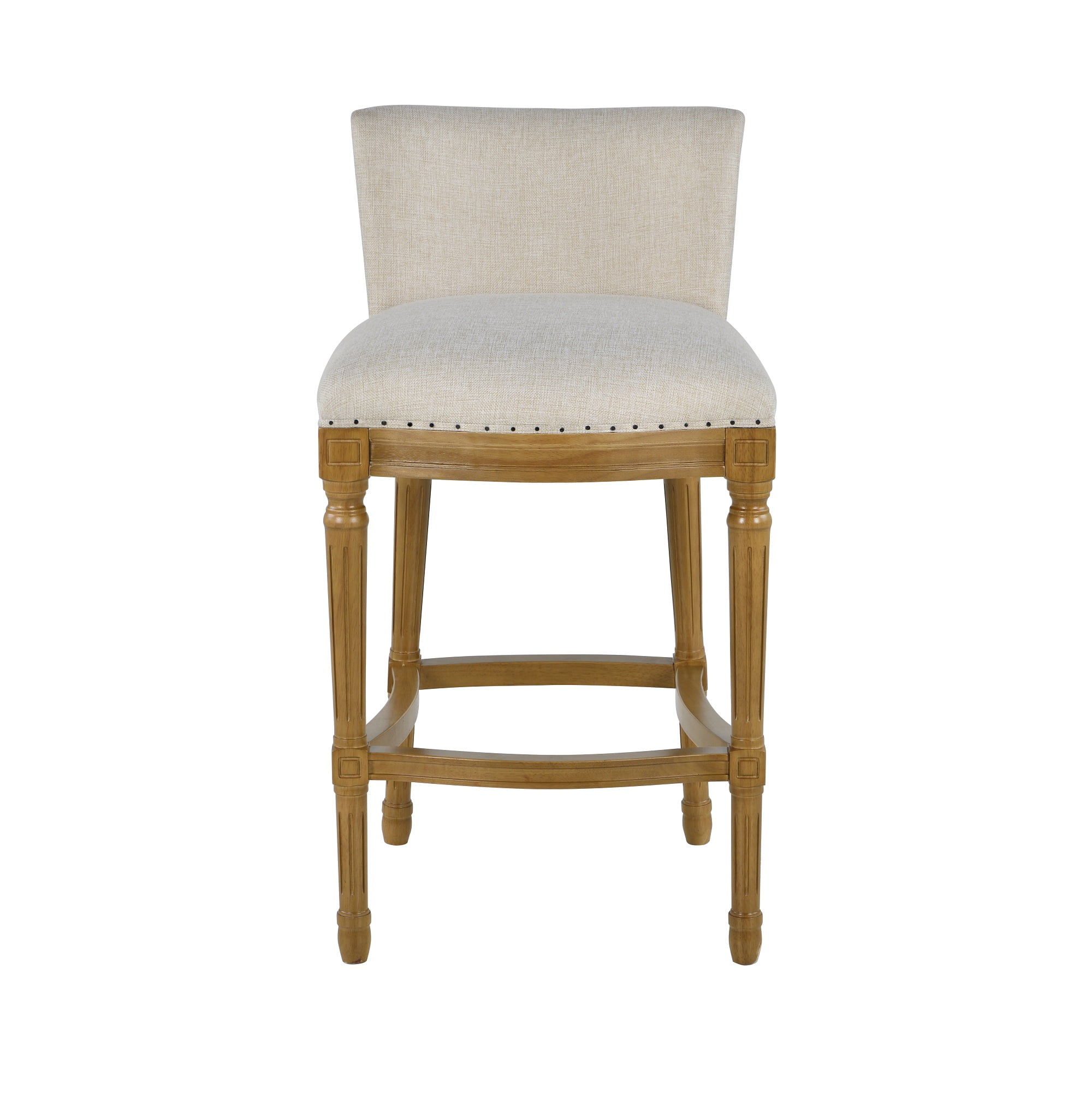 Boraam Francesca Counter Height Stool, 27.75 in., Oak Wood, Tan Linen Seat