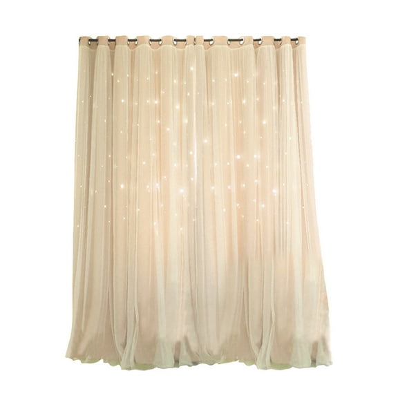 SOPOTUTU Beige Window Curtain with Hollow Star Pattern and Grommets for Light Blocking