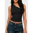 thumbnail image 5 of PRETTYGARDEN Womens Sleeveless One Shoulder Tank Top Ruched Slim Fit Shirts Basic Crop Y2k Tops Spring Fashion Clothing, 5 of 10