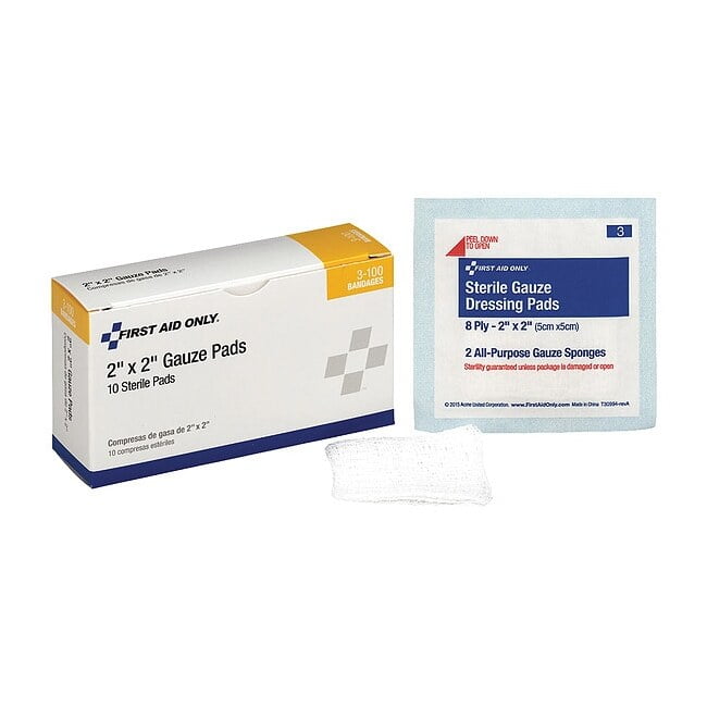 First Aid Only Gauze Pad, Sterile, White, No, Gauze, PK10 3-100