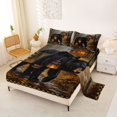 thumbnail image 2 of Castle Fairy Vintage Oil Painting Black Bear King Sheets 4pcs for Teens,Rustic Log Cabin Forest Bedding,Brown Black Yellow,1 Fitted Sheet, 1 Flat Sheet and 2 Pillowcases, 2 of 6