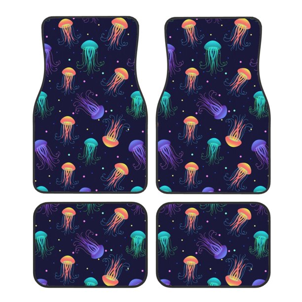 Fotbe Sea Jellyfish Juego de 4 Tapetes para Auto con Estampado – Alfombrillas de Goma Reforzada, Diseño Antideslizante, Protección para Todo el Año – Vehículos, Autos, Camionetas y SUVs