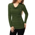 thumbnail image 1 of INSPIRE CHIC Junior's Cowl Neck Long Sleeves Buttons Decor Ruched Top, 1 of 4