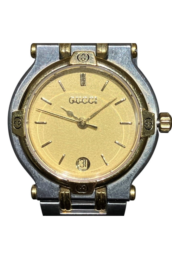 Pre-Owned Gucci watch, total weight 51.2g, stainless steel, quartz movement, gold dial, 9000L.
