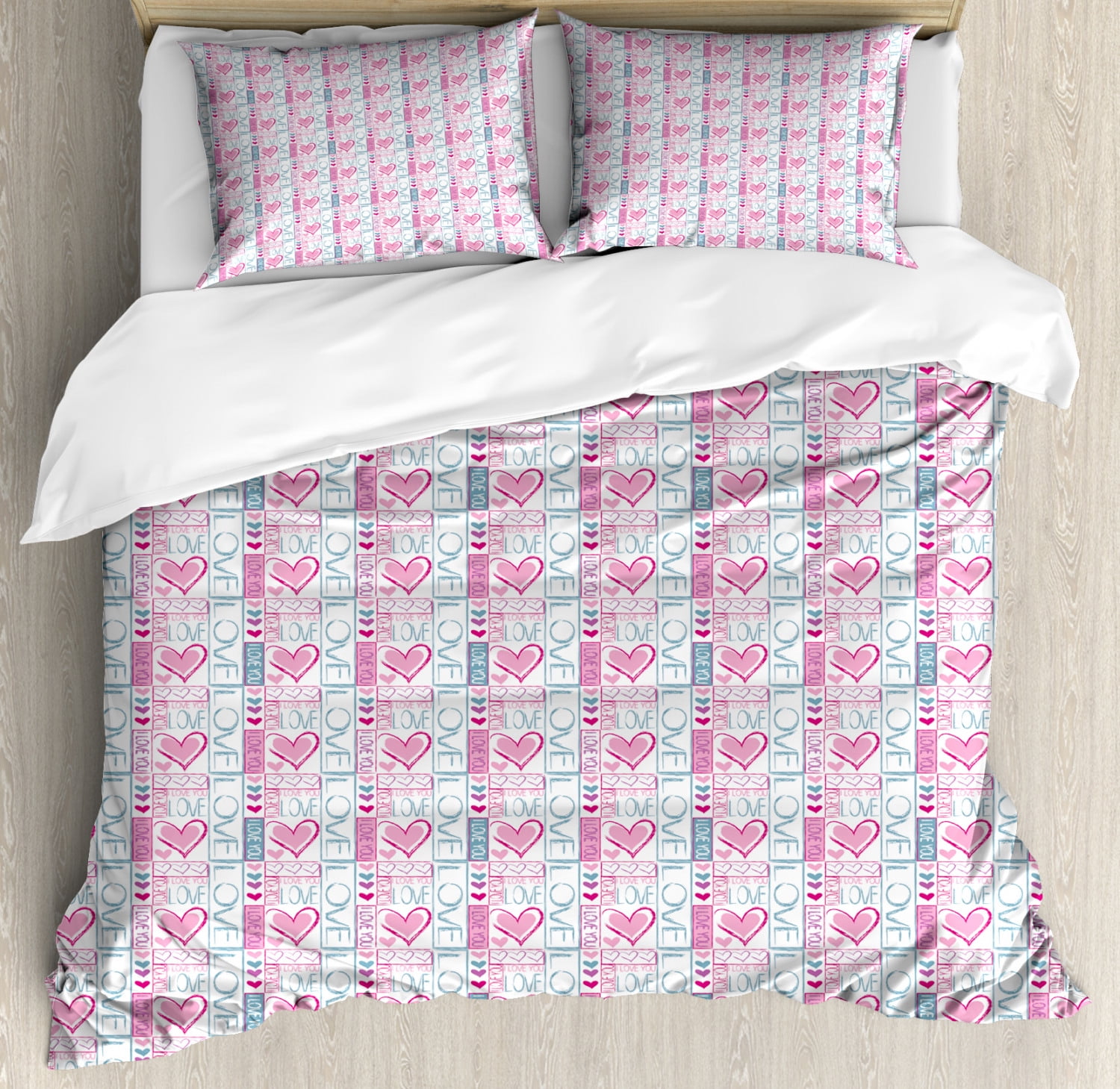 Romantic King Size Duvet Cover Set, Cute Valentines Day Love You
