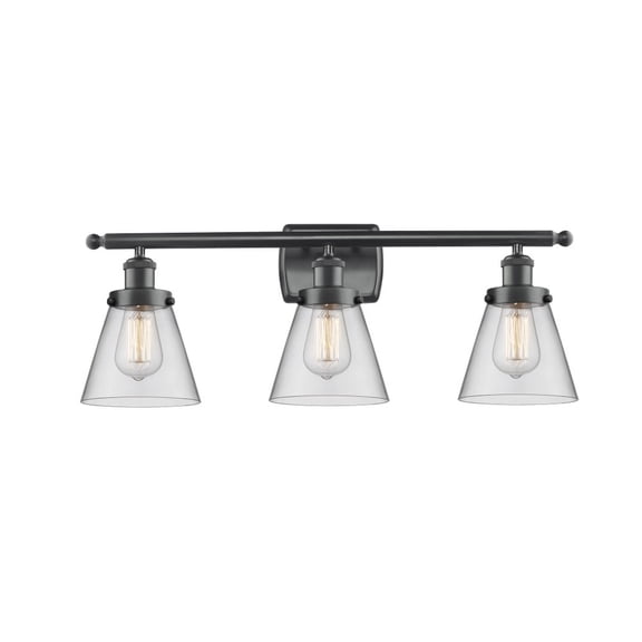 916-3W-BK-G62 Innovations Lighting Cone - 3 Light Bath Vanity In Industrial Style-11 Inches Tall and 26 Inches Wide-Matte Black Finish-Clear Glass