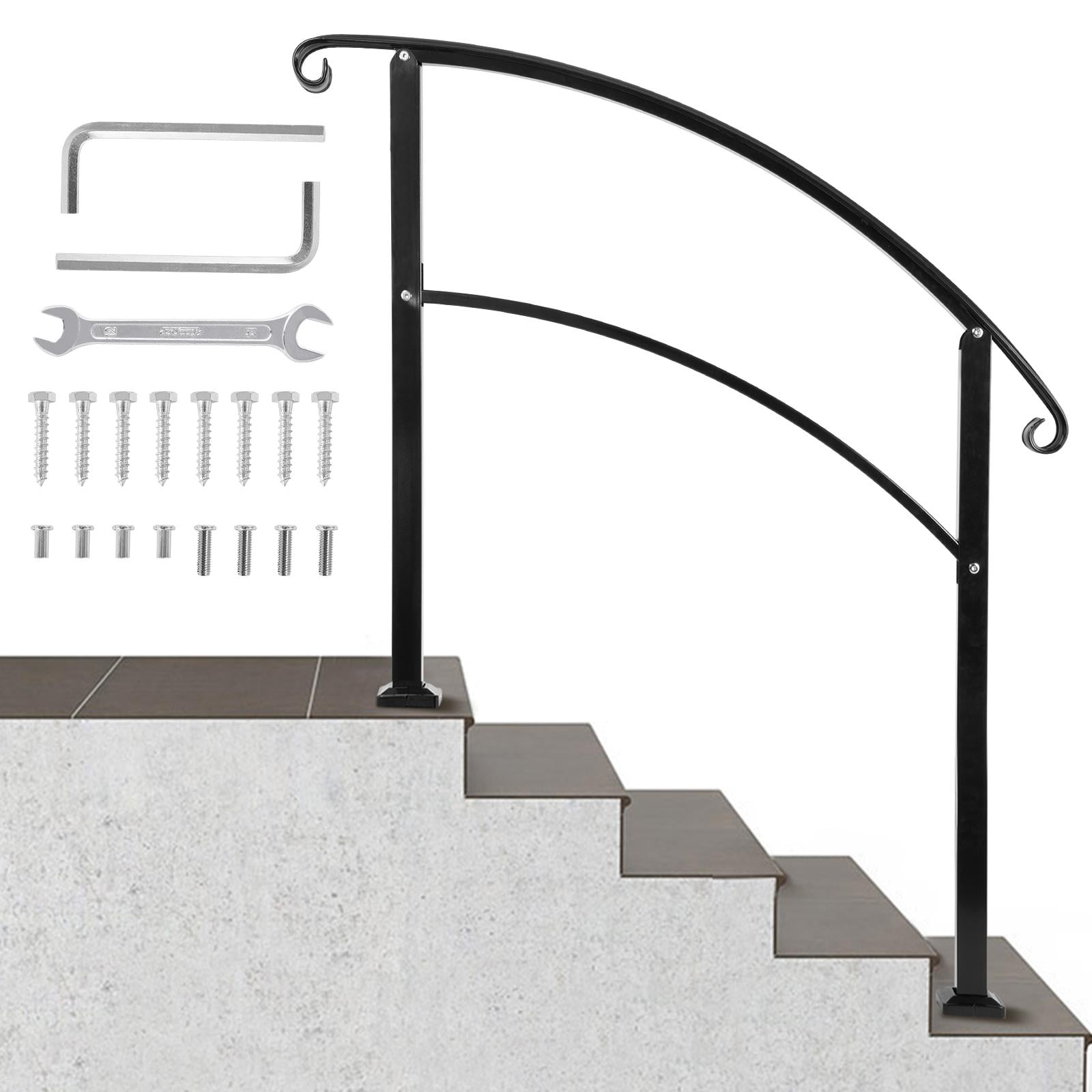 Black Wall Handrail 3ft Section for Stairs Steps Dark Iron-Easy Install for Outdoor Indoor Stairs Porch Deck Hand Rail