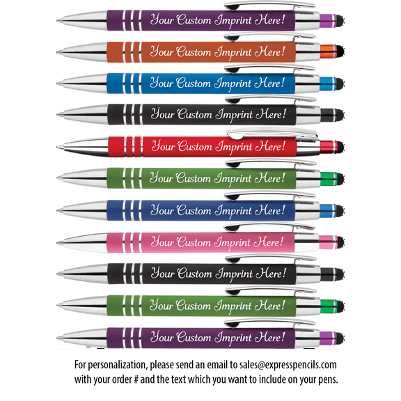 Personalized Pens - Hottie Rubberized Soft Touch Ballpoint Pen with Stylus tip- Includes FREE Personalization (Box of 12) (Assorted)