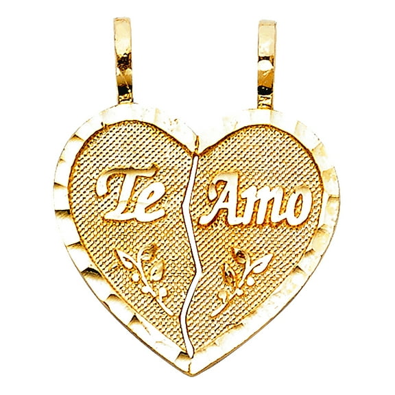 14k Yellow Gold Te-amo Love Heart 2 Piece Pendant Necklace 18x18mm Pendant for Women - 1.6 Grams
