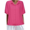 thumbnail image 1 of GigrtiJin Womens Button down Lapel Shirt Summer Short Sleeve Loose Casual Work Blouse Lightweight Drawstring Hem Tops, 1 of 6