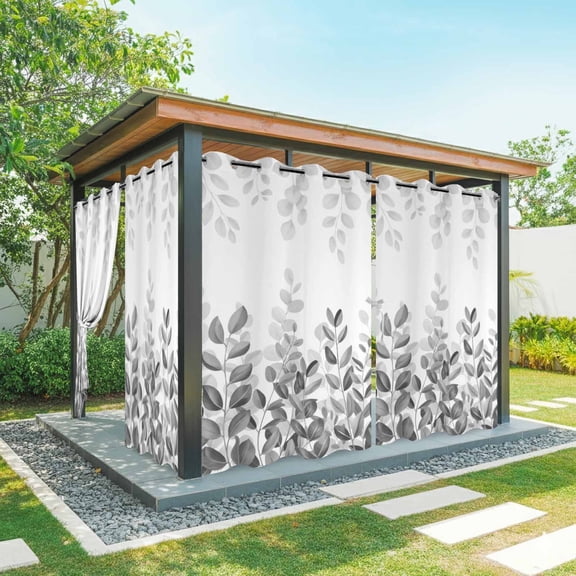 Outdoor Curtains for Patio Waterproof, Spring Gray Eucalyptus Outdoor Privacy Panels Grommet, Summer Botanical Leaf Country Blackout Outside Curtains for Porch/Cabana/Pergola/Gazebo 54"x108", 1 Panel