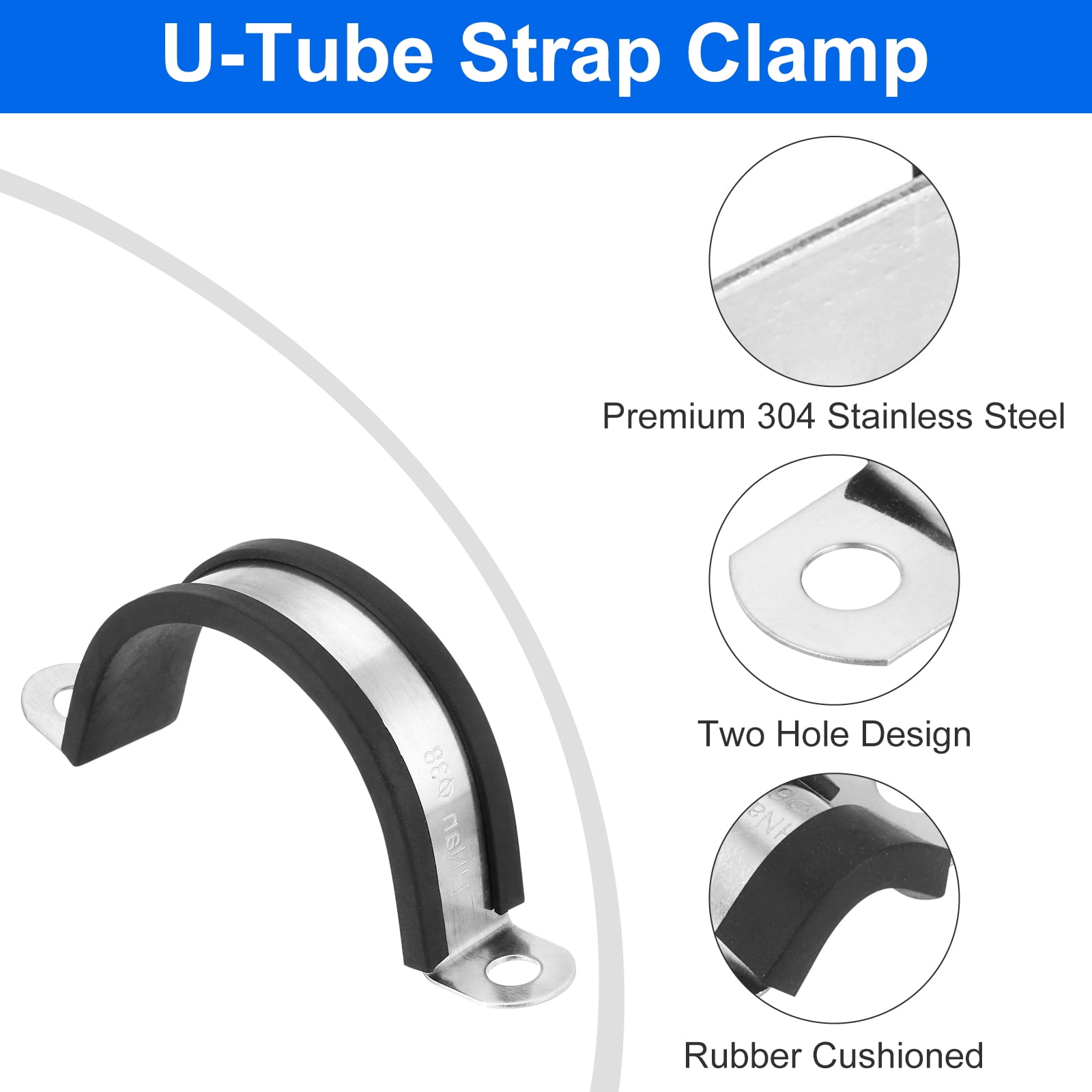 Uxcell 16Pack 38mm Cable Clamps, Stainless Steel Rubber Cushioned U-Tube Strap Clamp