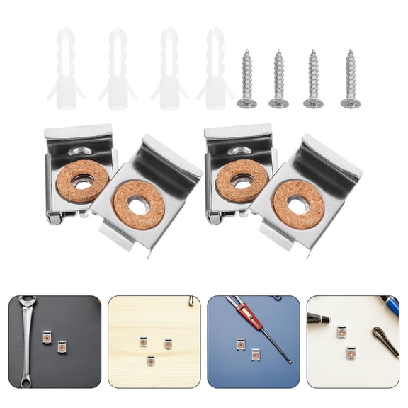 POPETPOP Mirror Clips Stainless Steel Plated Silver for Home Use Secure Glass Holding Adjustable Screw Design