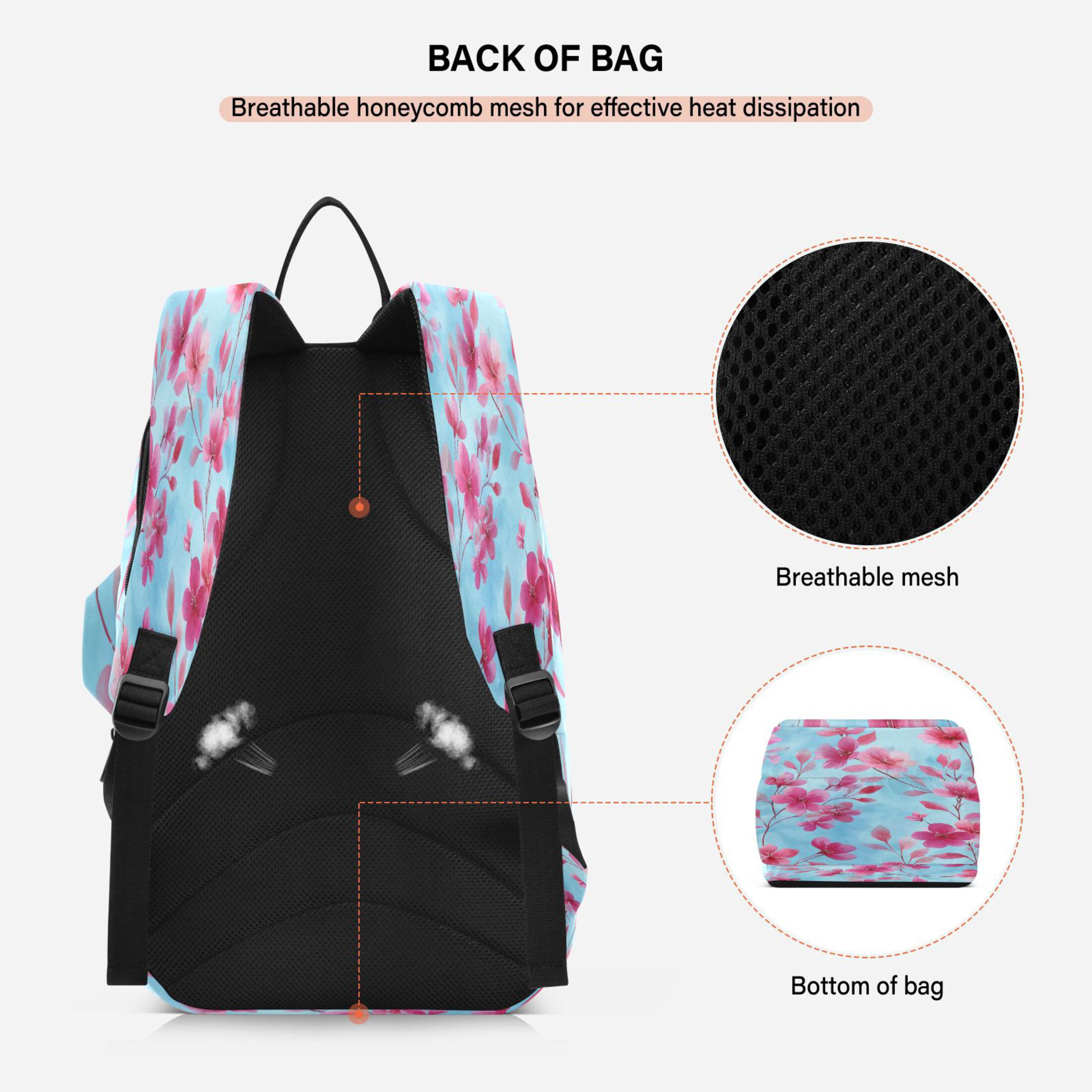 2 Racquet Holder Tennis Backpack Tennis Racket Covers Gym Bags Cute Pink Delicate Flowers