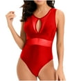 thumbnail image 3 of Jinhomg Women's Beach Bathing Suit Trendy Hollow Out Deep V-Neck Swimsuit Breathable Comfy Sleeveless One Piece Mesh Swimwear Summer Vacation Wear Holiday Clearance Sale Red M, 3 of 7
