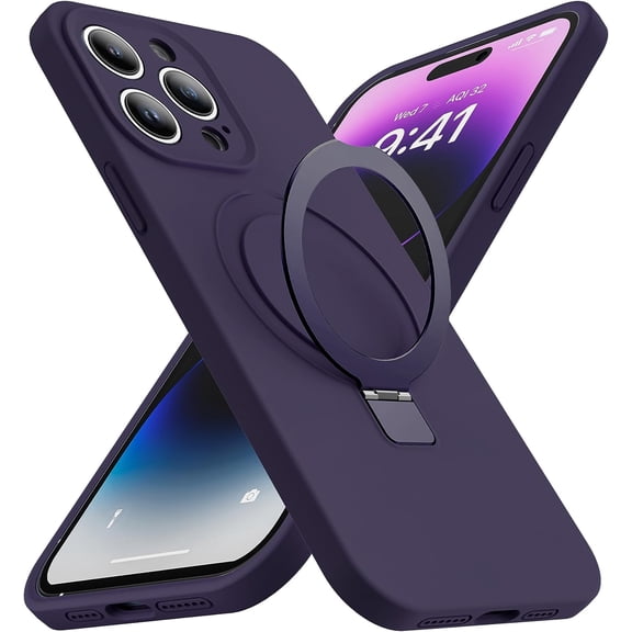 for iPhone 15 Pro Max Case with Magnetic Invisible Stand Compatible with MagSafe Military Drop Tested Shockproof Liquid Silicone iPhone 15 Pro Max Phone Cases for Women Men 6.7'' 2023, Purple