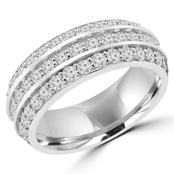 MD170435-9 1.10 CTW Round Diamond Semi-Eternity Wedding Band Ring in 14K White Gold - Size 9