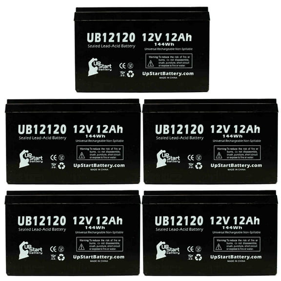 5x Pack - Compatible SEA-DOO SeaScooter GTI Battery - Replacement UB12120 Universal Sealed Lead Acid Battery (12V, 12Ah, 12000mAh, F1 Terminal, AGM, SLA) - Includes 10 F1 to F2 Terminal Adapters