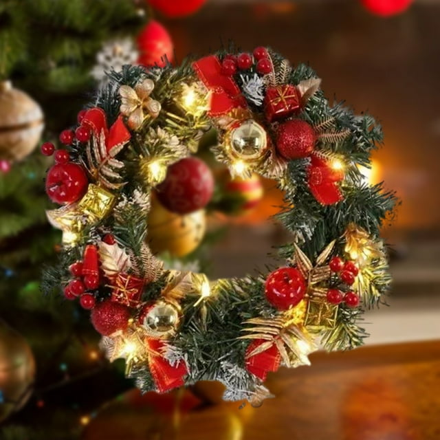 DPTALR Couronne de Noël Éclairée en Or en Fer Forgé pour Porte d'Entrée/couronne d'Automne/intérieur Extérieur Maison