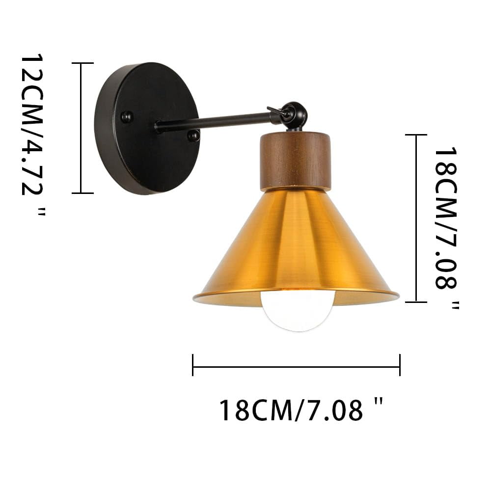 KAYYELAMP Vintage Wall Sconce Battery Run Remote Dimmable Lighting Walnut Base Gold Metal Shade Industrial Style for Dorm Stairways Laundry Room 2-Pack