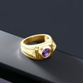 thumbnail image 5 of Gem Stone King Men's 18K Yellow Gold Plated Silver Purple Amethyst and White Diamond Ring (1.73 Cttw, Gemstone Birthstone, Available in Size 7, 8, 9, 10, 11, 12, 13), 5 of 5
