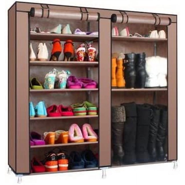 9 Tier 9 Lattices Non Woven Fabric Shoe Rack,Free Standing Shoe Racks,Shoes Racks Organizer for Closet,Stackable Shoe Rack,with Side Pocket,for Doorway, Corridor, Balcony, Living Room (Grey)