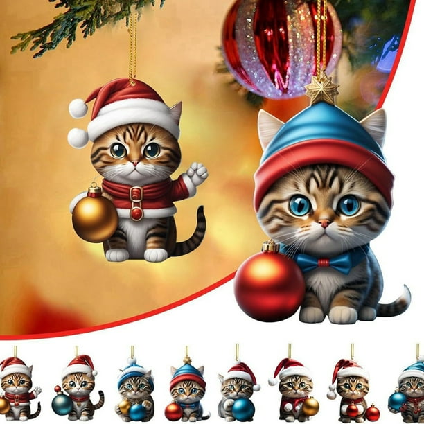 Seyotauo 2025 Cat Ornaments for Christmas Tree,Acrylic Shatterproof Christmas Ornaments for Indoor Home/Party/Mantel,Funny Hanging Decor for Christmas Tree with Christmas Gift