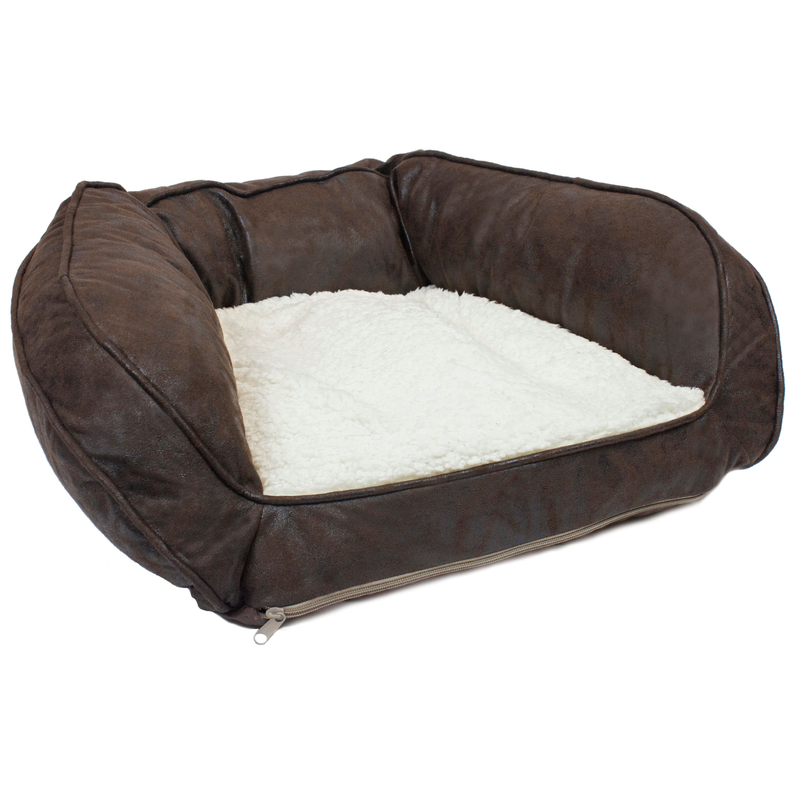 Precious Tails Vegan Leather Curved Orthopedic Memory Foam Sofa Pet Bed