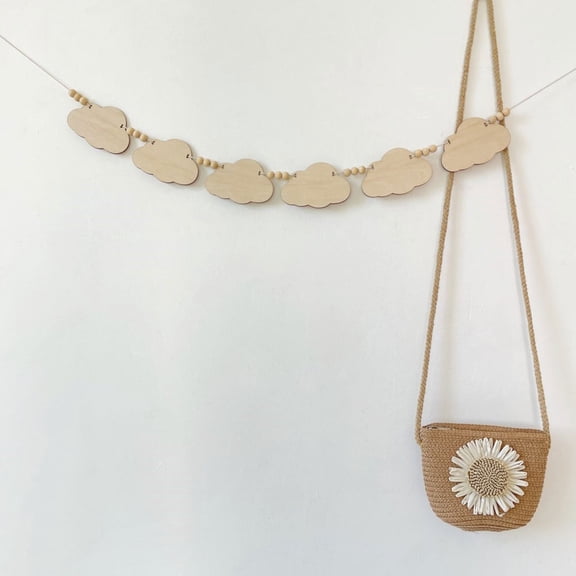 OULII Wooden Cloud Cutouts Hanging Garland for Kids Room Wall Decor 1 String