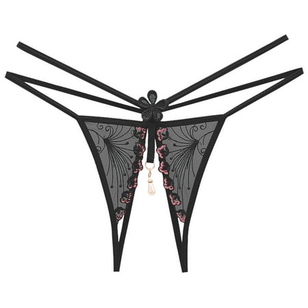 XFLWAM Lace G-String Thong for Women Low Waist Sexy Underwear Comfort T-back Thongs Panties Black