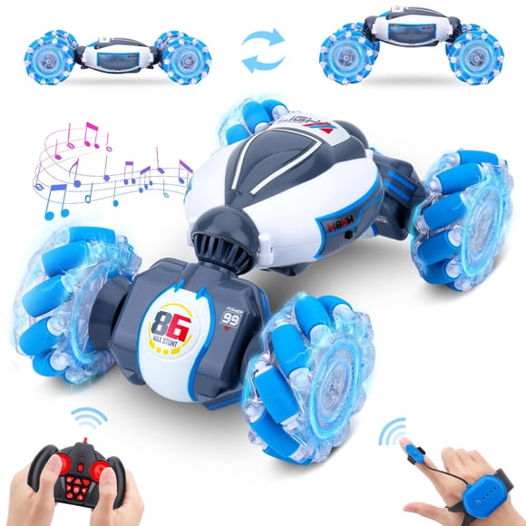 Gesture Sensing RC Stunt Car - Boys Toys Age 6-12, 360° Rotating 4WD Hand Controlled Remote Control Twist Car with Light & Music, Cool Birthday P