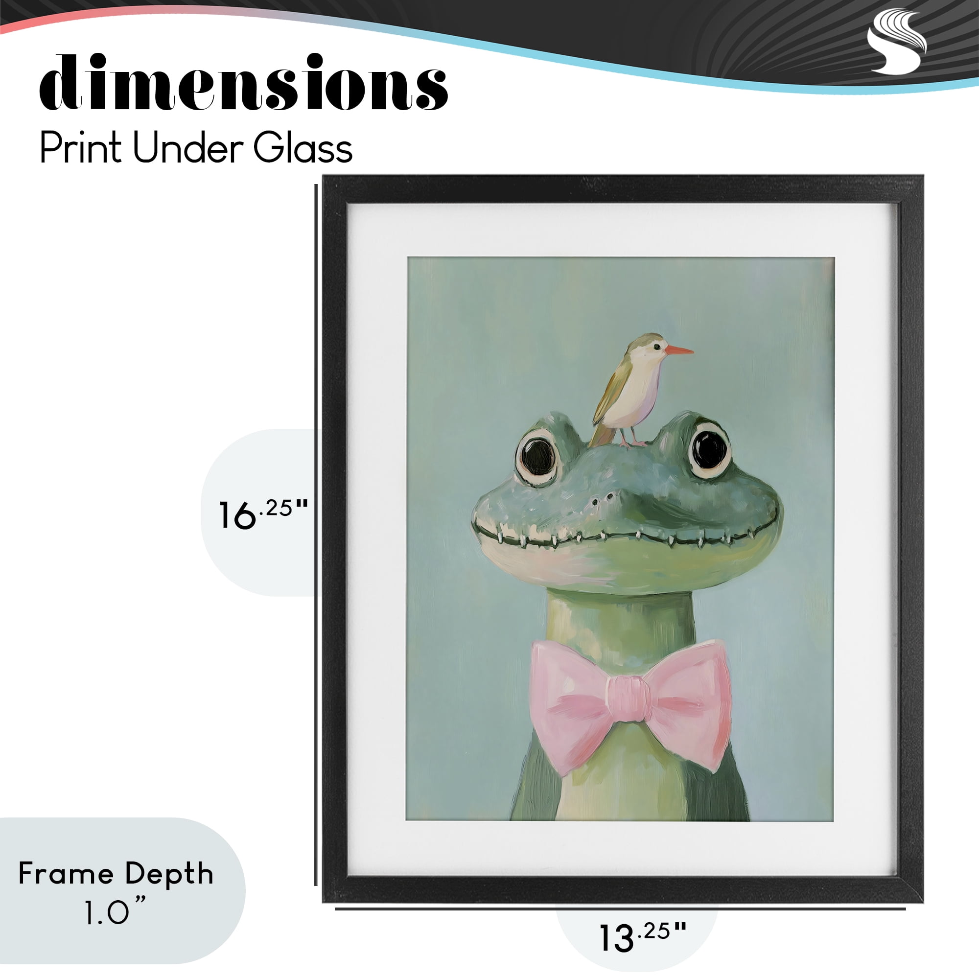 Stupell Industries Crocodile & Bird with Bowtie Black Framed Print Under Glass, design by The Prints Vibe