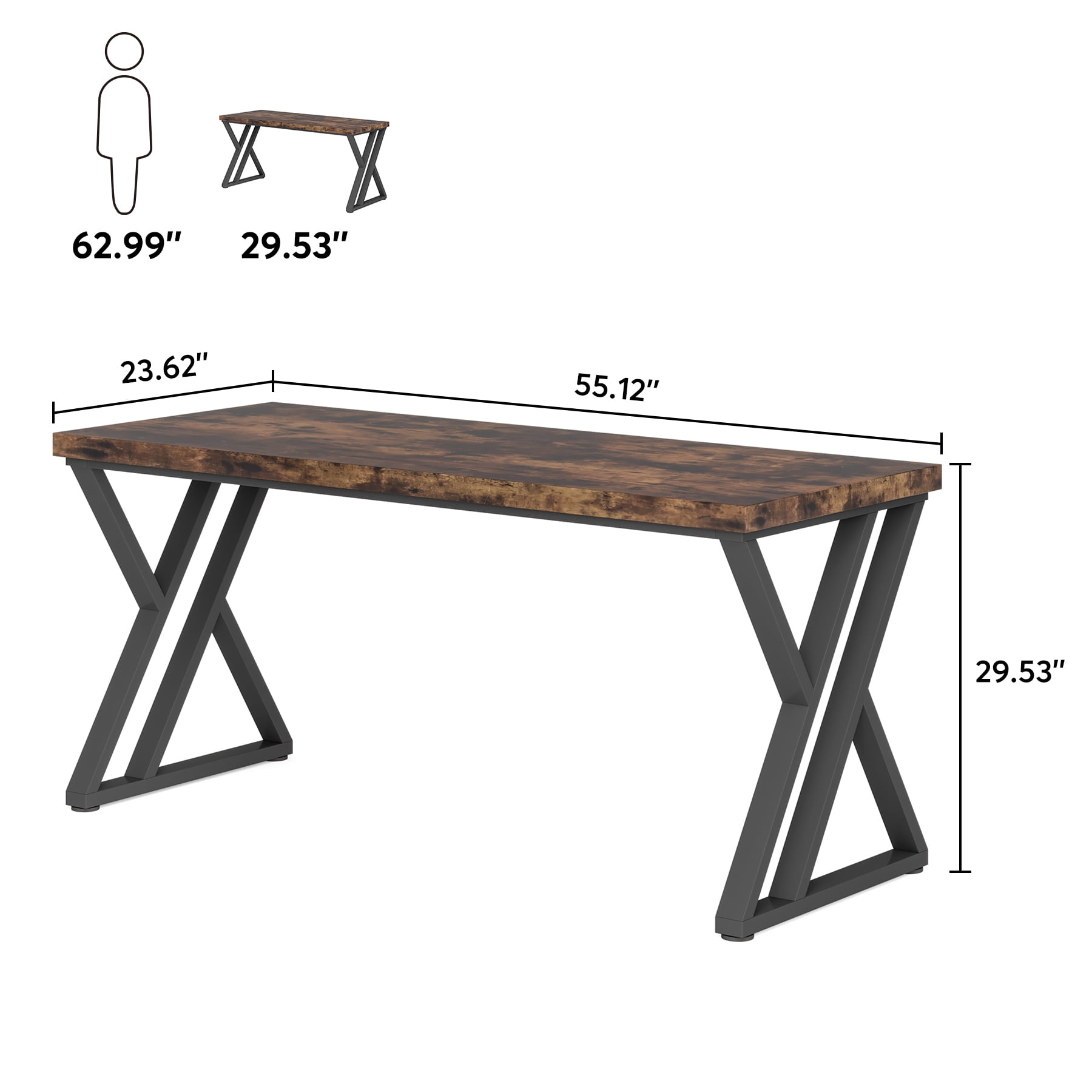 Heavy Duty Study Desk with Z-Shaped Metal Leg, Modern Simple Home Office Computer Desk, Rustic Brown