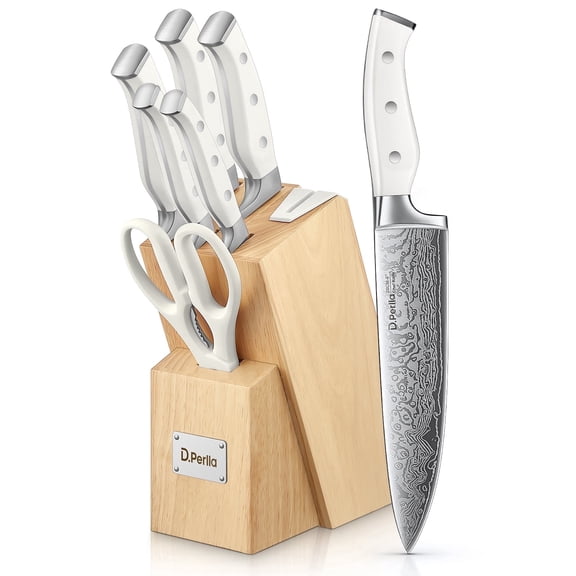 D.Perlla Knife Set, 7 Pieces Kitchen Knives Set with Built-in Sharpener, Stainless Steel Knife Block Set