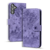 SaniMore Magnetic Wallet Case for Samsung Galaxy S22 Plus [RFID Blocking] Card Holder, Cartoon Embossing PU Leather Cover Built-in Kickstand & Wrist Strap Shockproof Protective Shell, Purple
