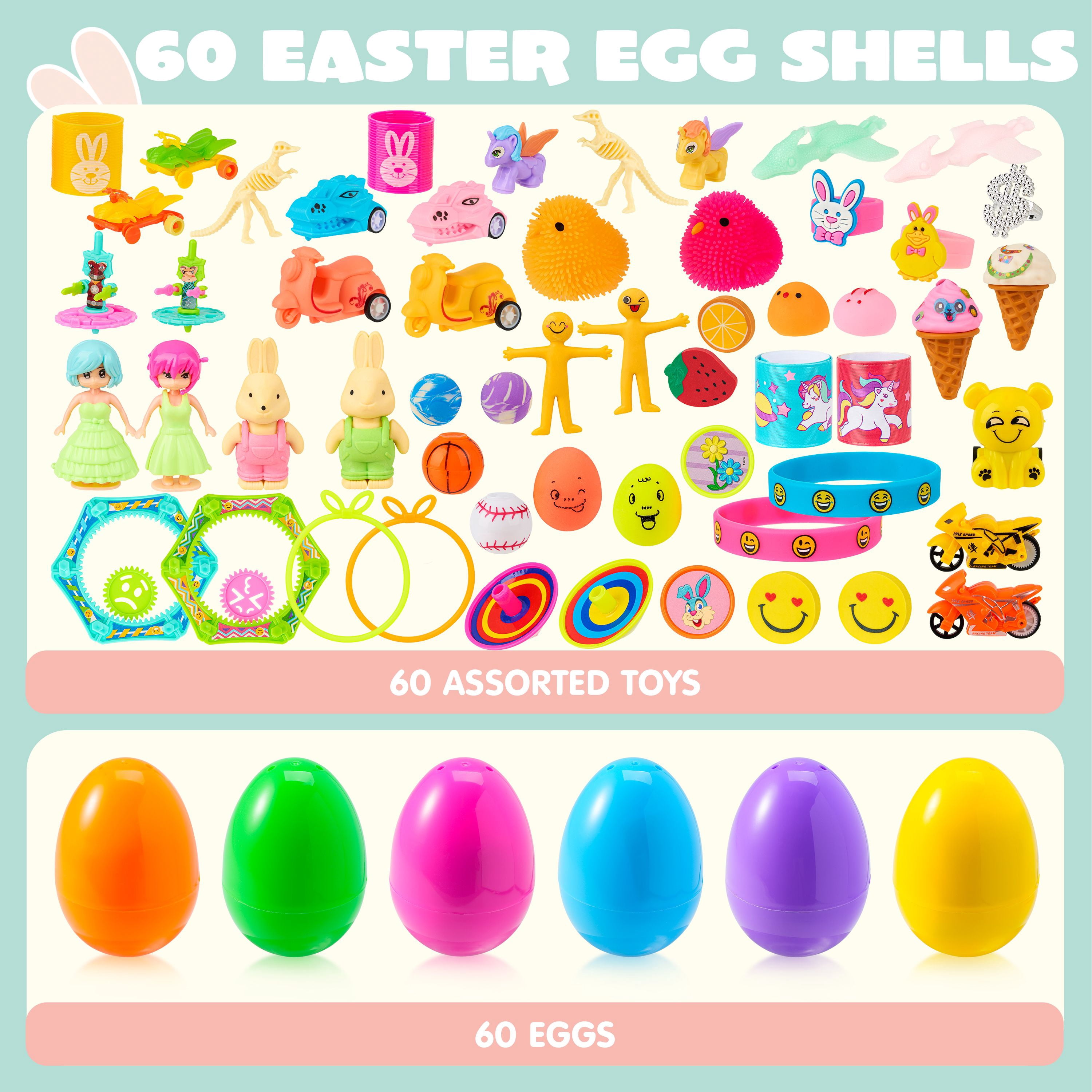 Joyfy 60 Packs Prefilled Easter Eggs with Assorted Toys,2.4" Easter Egg Bulk for Kids,Easter Eggs Hunt Events,Basket Stuffers Fillers,Classroom Prize Supplies